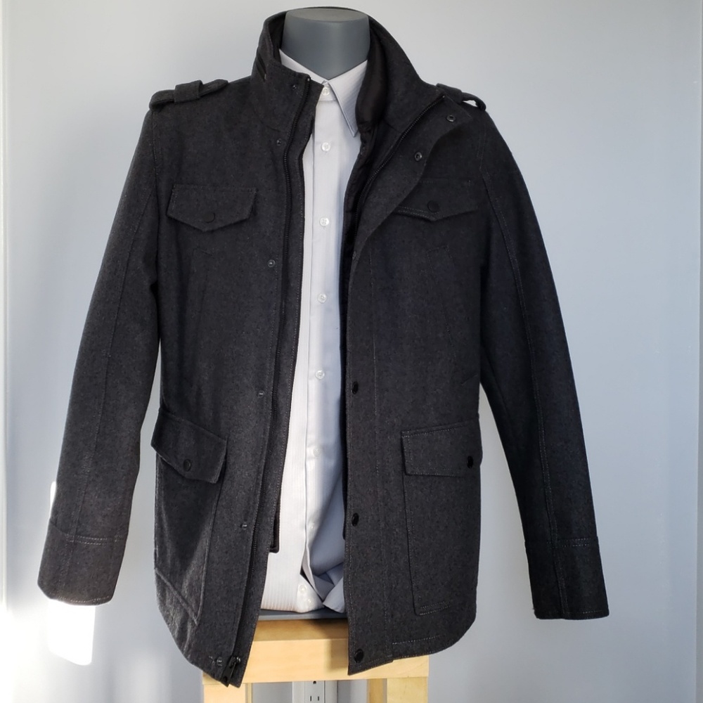 NWOT:GUESS Military Inspired Coat w/ Plaid Detail